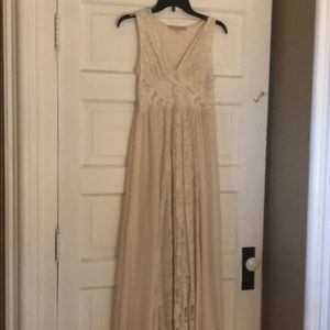 Full length cream dress with lace detail